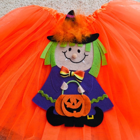Brand New Custom Neon Orange Halloween Witch Tutu with Headband Hat - Picture 7 of 8